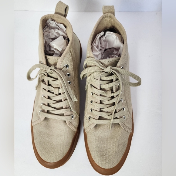 Mutual Weave Men's Canvas Khaki Feelon Memory Foam Lace-up Sneakers, Sz 10.5 - Picture 2 of 16